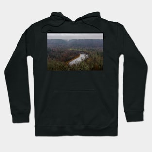 Gauja River and the valley rich in forests covered with fog Hoodie